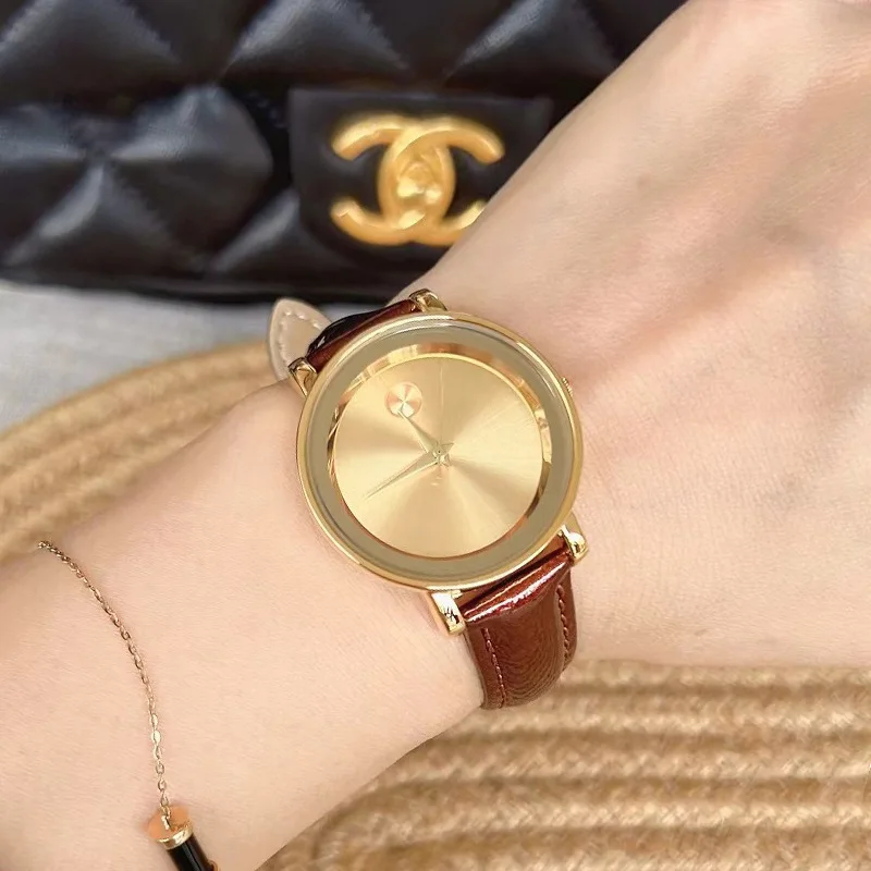 New trendy popular women's round elegant retro belt simple classic automatic waterproof quartz watch luxury birthday gift