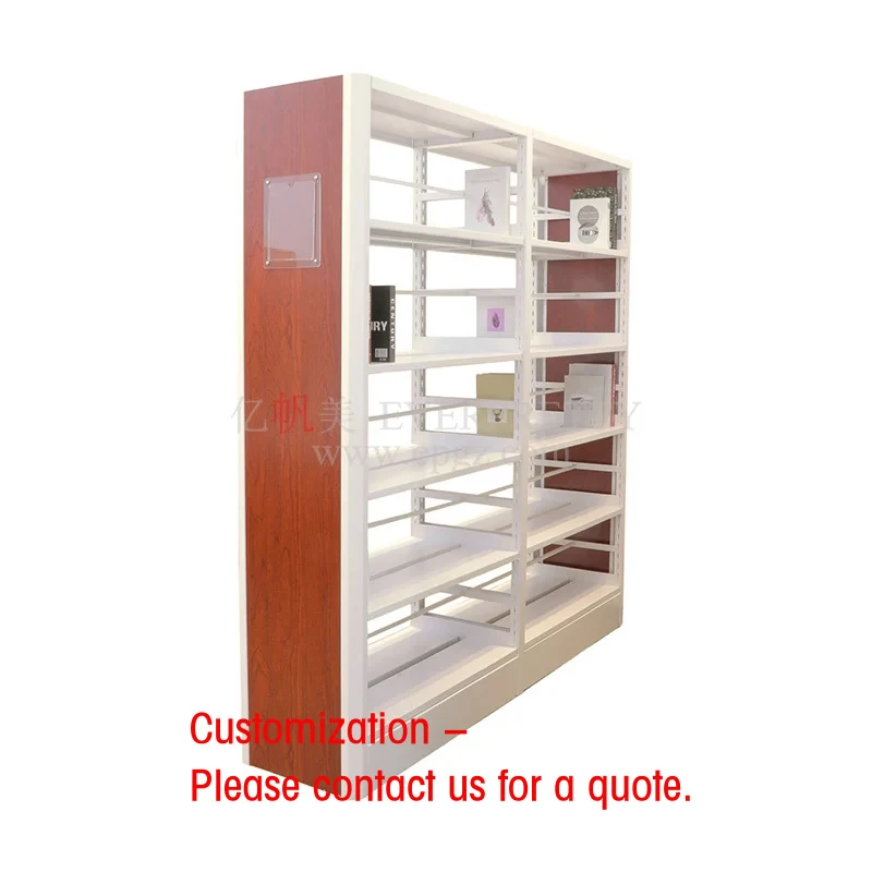 

custom.Modern Design Double-Sided Bookshelf High Quality Wooden Metal Library School Office Hospital Use Book Display Fe