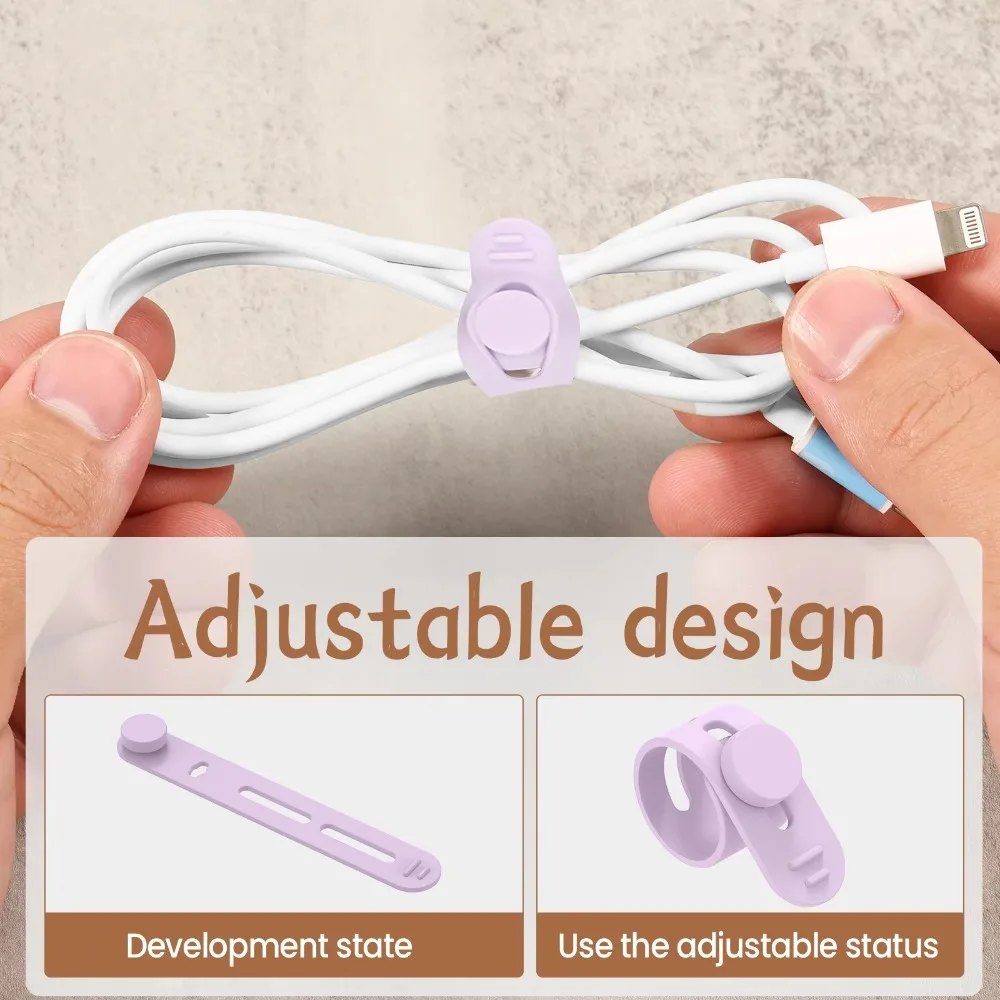 24PCS High Elasticity Cord Organizer Adjustable Fastening 24Pcs Set Silicone Cable Ties Durable Reusable Wire Organizer