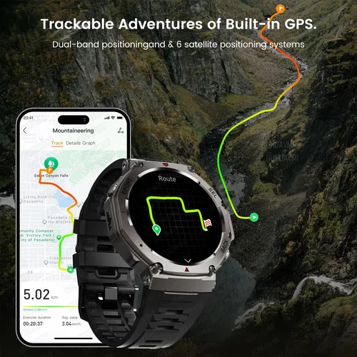 Imagen 2 del producto Popular hombres al aire libre T-Rex3 militar incorporado GPS SmartWatch brújula altímetro 10ATM impermeable 170 deporte HD Bluetooth llamada reloj