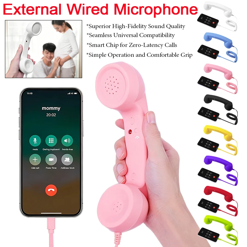 3.5mm/Type-C Retro Phone Handset Microphone Straight-Plug External Telephone Handset Headphone Wired Handset for Cell Phones