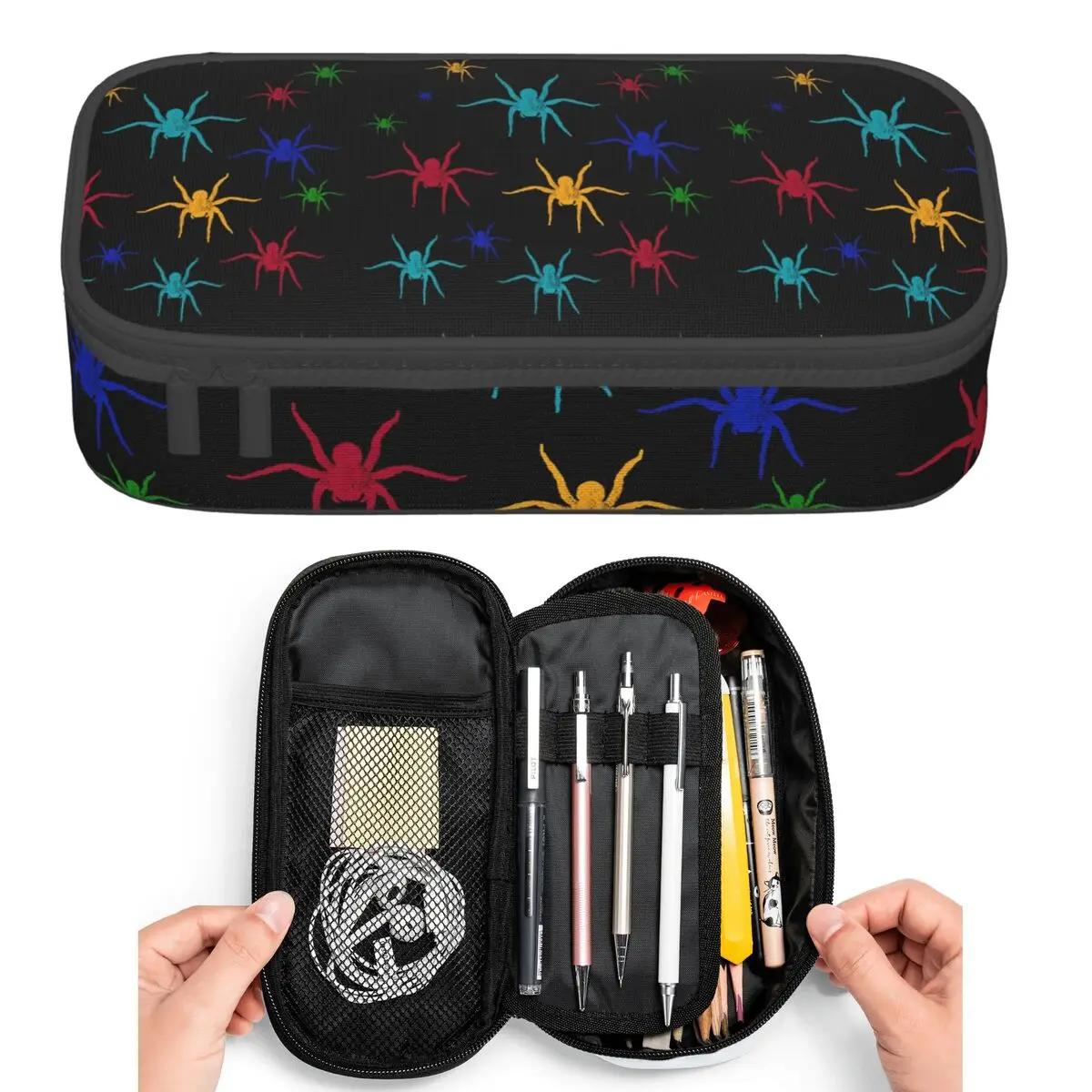 Vibrant Colorful Spider And Web Pattern Pencil Cases for Student Pen Box Pencil Bag Large Capacity Pencil Pouch Pen Holder