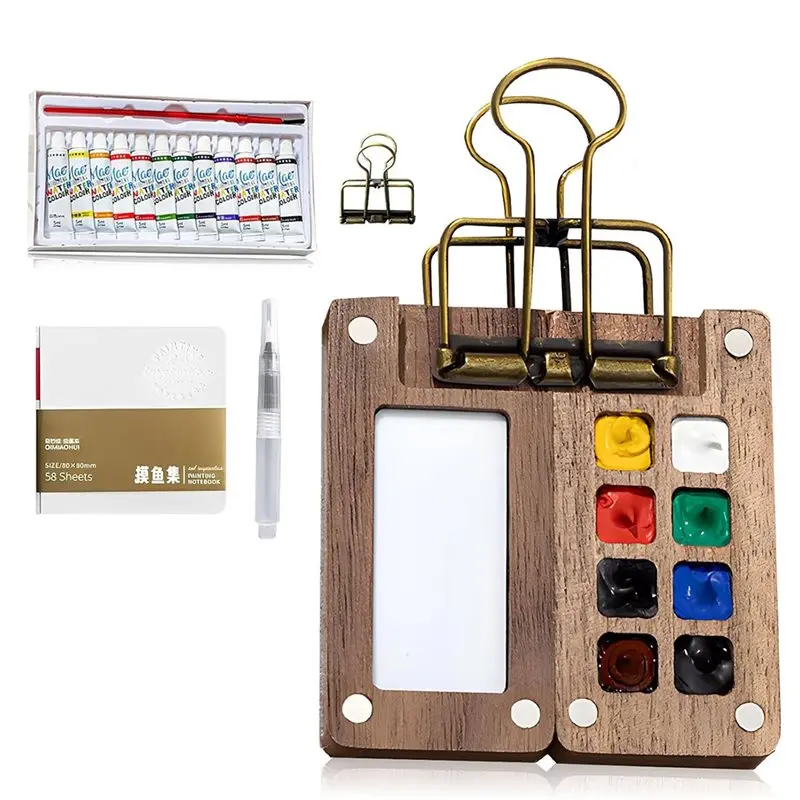 【TRAVEL ESSENTIAL】Watercolor Paint Set,12 Color Pocket Watercolour Travel Sets, Mini Paint Palette Travel Kit 8 Grids For Painte