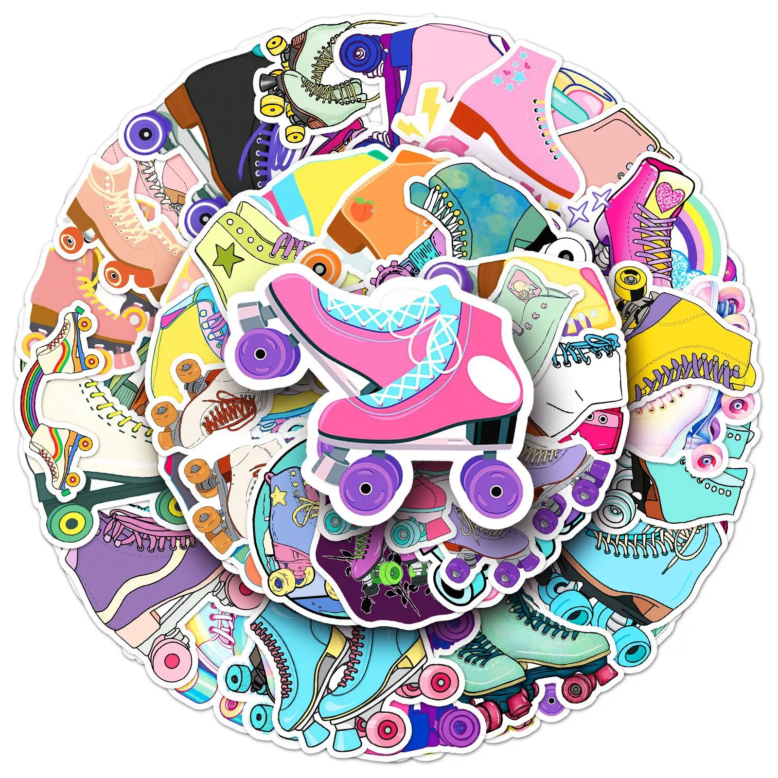 50PCS Roller Skates Stickers Funny Cartoon Sticker Sports Decals DIY Luggage Laptop Phone Bike Skateboard Decoration Kids Toys