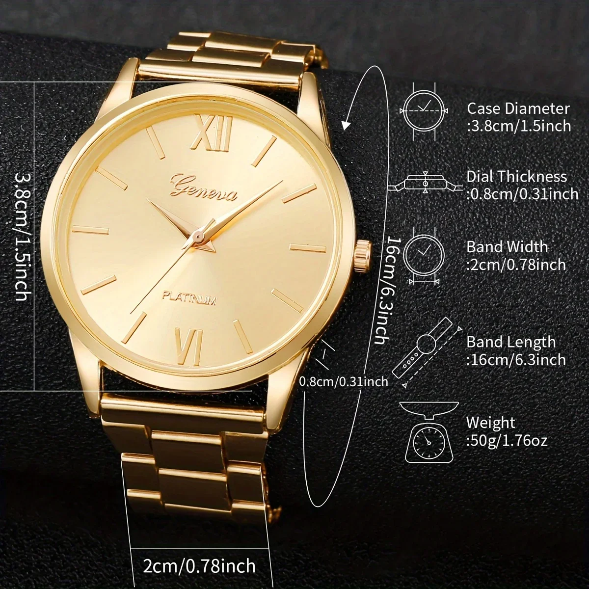 2pcs/set Golden Fashion Quartz Watch Business Minimalist Steel Band Wrist Watch & Bracelet, Gifts For Women Her image 2