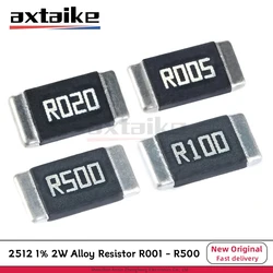 Resistor da liga, 2512, 1%, 2W, R001, R002, R003, R010, R15, R20, R25, R50, R60, R070, R100, R300, R500, 1 milímetro, 2mm, 0,1, 0,5 ohms, Ω, SMD, 6432, 10 PCes