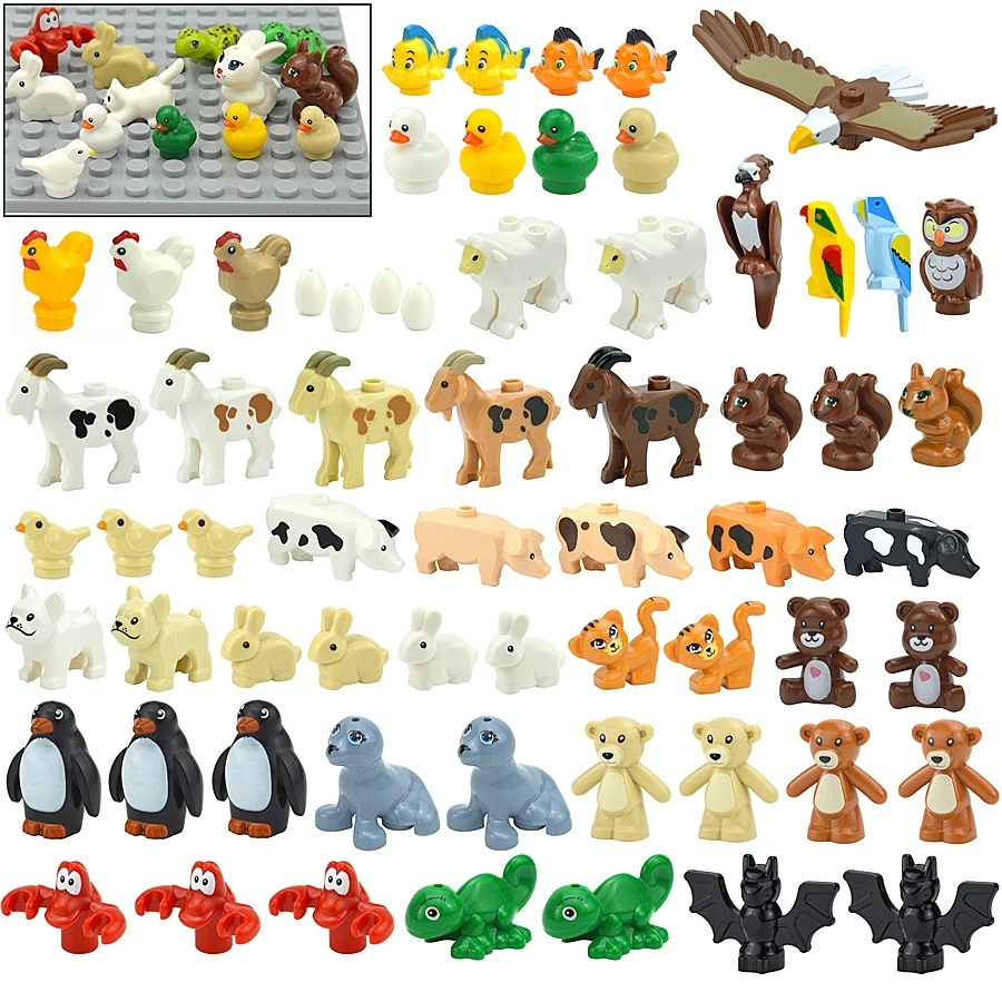 MOC City Animals Zoo Accessories Building Blocks Dinosaur Parrot Shark Sea Turtle Dolphin Cat Dog Teddy Parts Bricks Toy Set