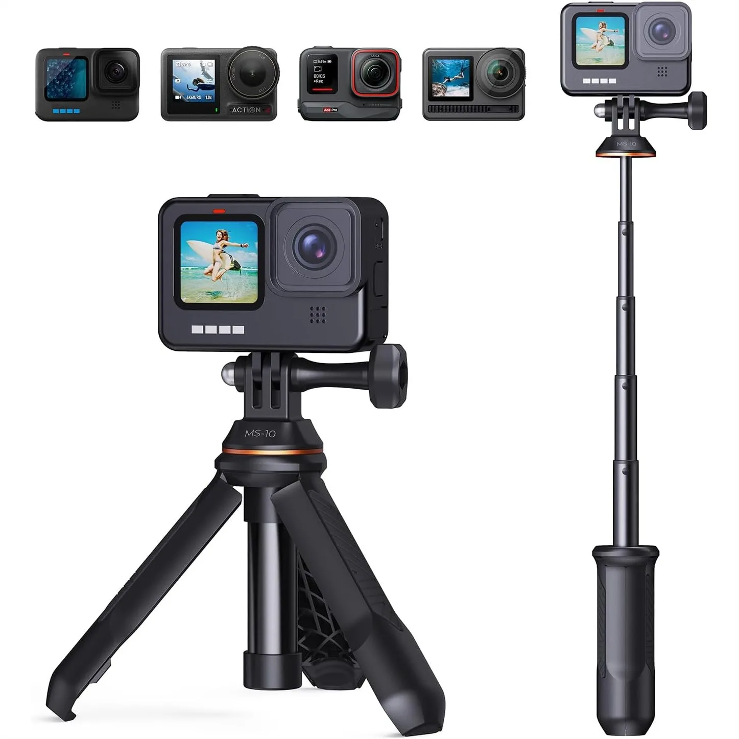 

Selfie Stick Tripod, 33.5cm Portable Vlog Handle for GoPro & DJI Osmo Action, Ultra-Lightweight and Stable