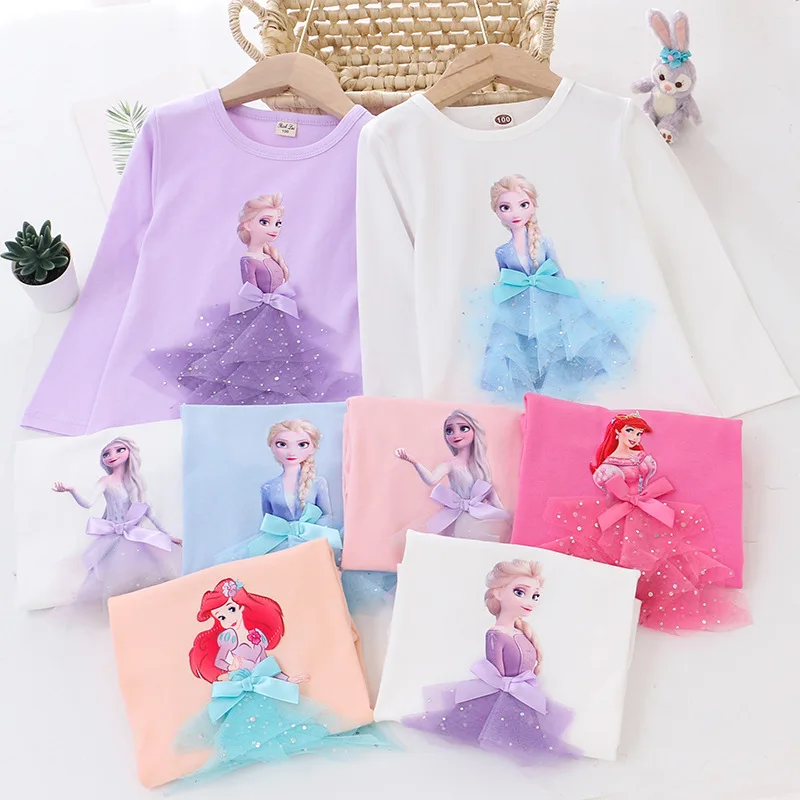 Autumn Girls Frozen Elsa Long Sleeve T-Shirt Children Toddler Girls Cartoon Baby Elsa Baby Top Princess Kids T-shirt 2024 New