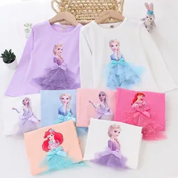 Autumn Girls Frozen Elsa Long Sleeve T-Shirt Children Toddler Girls Cartoon Baby Elsa Baby Top Princess Kids T-shirt 2024 New