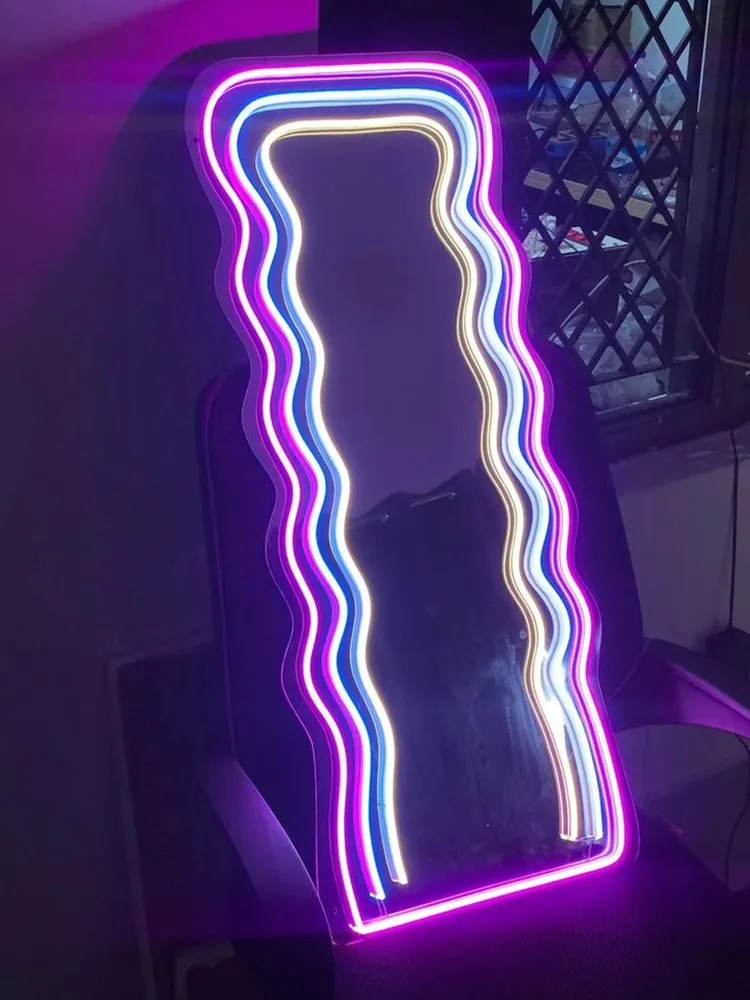 

Wave Mirror Led Neon Signs Can Private Indoor Outdoor Mirror for Store Wall Decoration Business Logo Bar Custom Neon Mirror Lamp