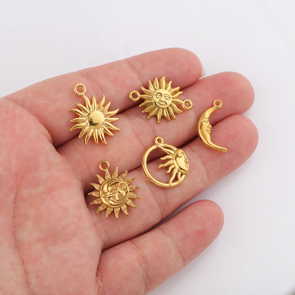 5pcs/lot Stainless Steel Sun Moon Charms Sun Connector Pendants for DIY Necklace Earring Bracelet Jewelry Making Accessories