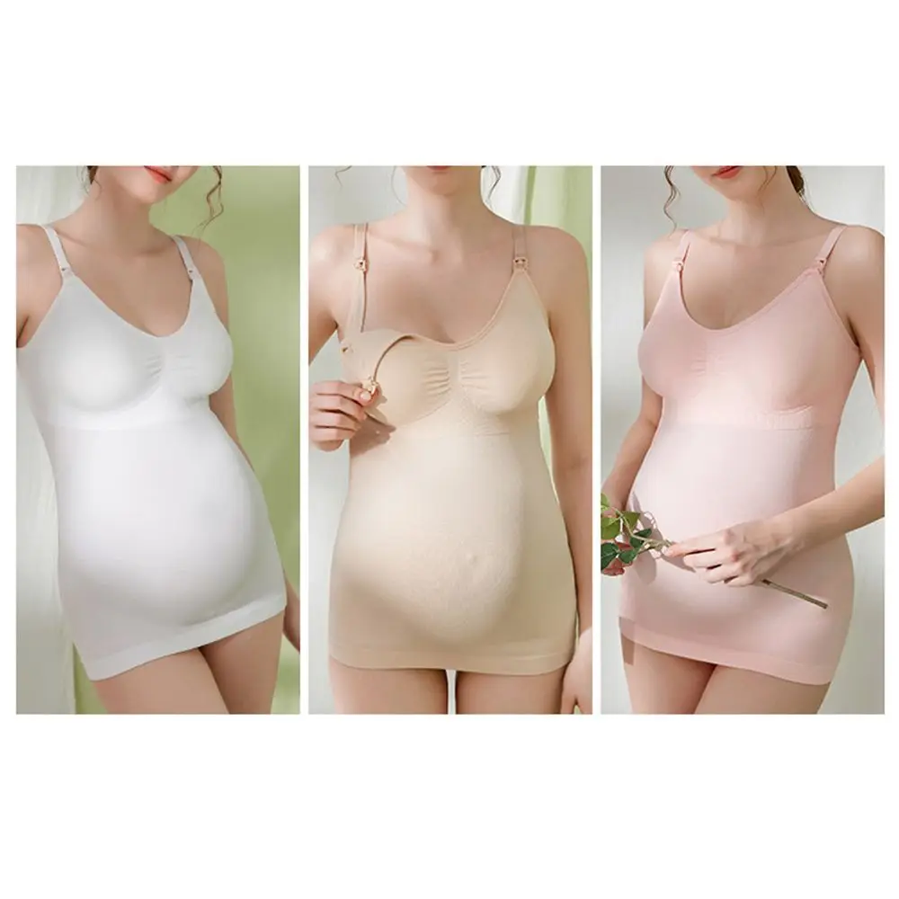 Plus Size Pregnant One-piece Nursing Vest Sleeveless Solid Clolor Nursing Underwear Good Stretch Comfortable Breastfeeding Vest