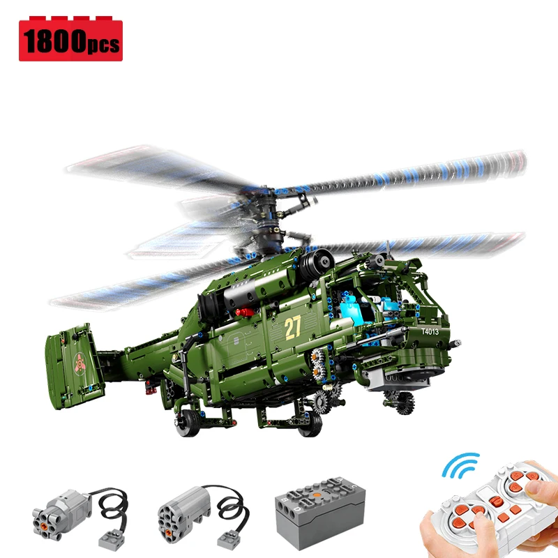 

New Technical Military RC Helicopter Helix Building Blocks Model MOC Creative Airplane Brick Toys for Boys Christmas Gift Set