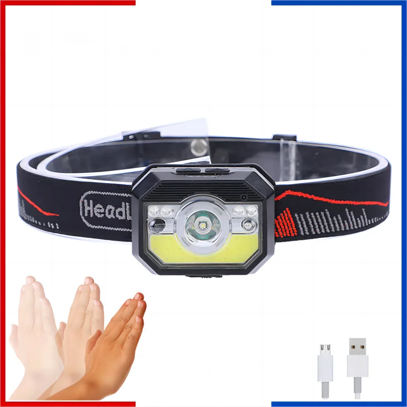 COB LED bike headlamp Rechargeable High-Powered Bright LED Blue Light Red Light Modes Perfect for Camping Running Fishing Outdo