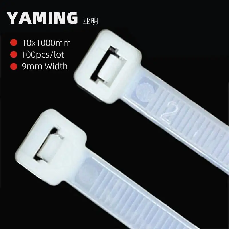 

100pcs/lot 10*1000mm Black White Plastic Lock Type Nylon Tie Wire National Standard Office Organizer Garden Ties