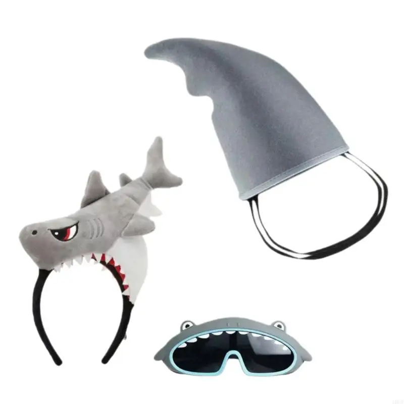 

3Pcs/Set Adults Kids Roleplay Shark Costume Accessories Plush Animal Headgear Eyeglasses Kits for Party Stage Performance Props