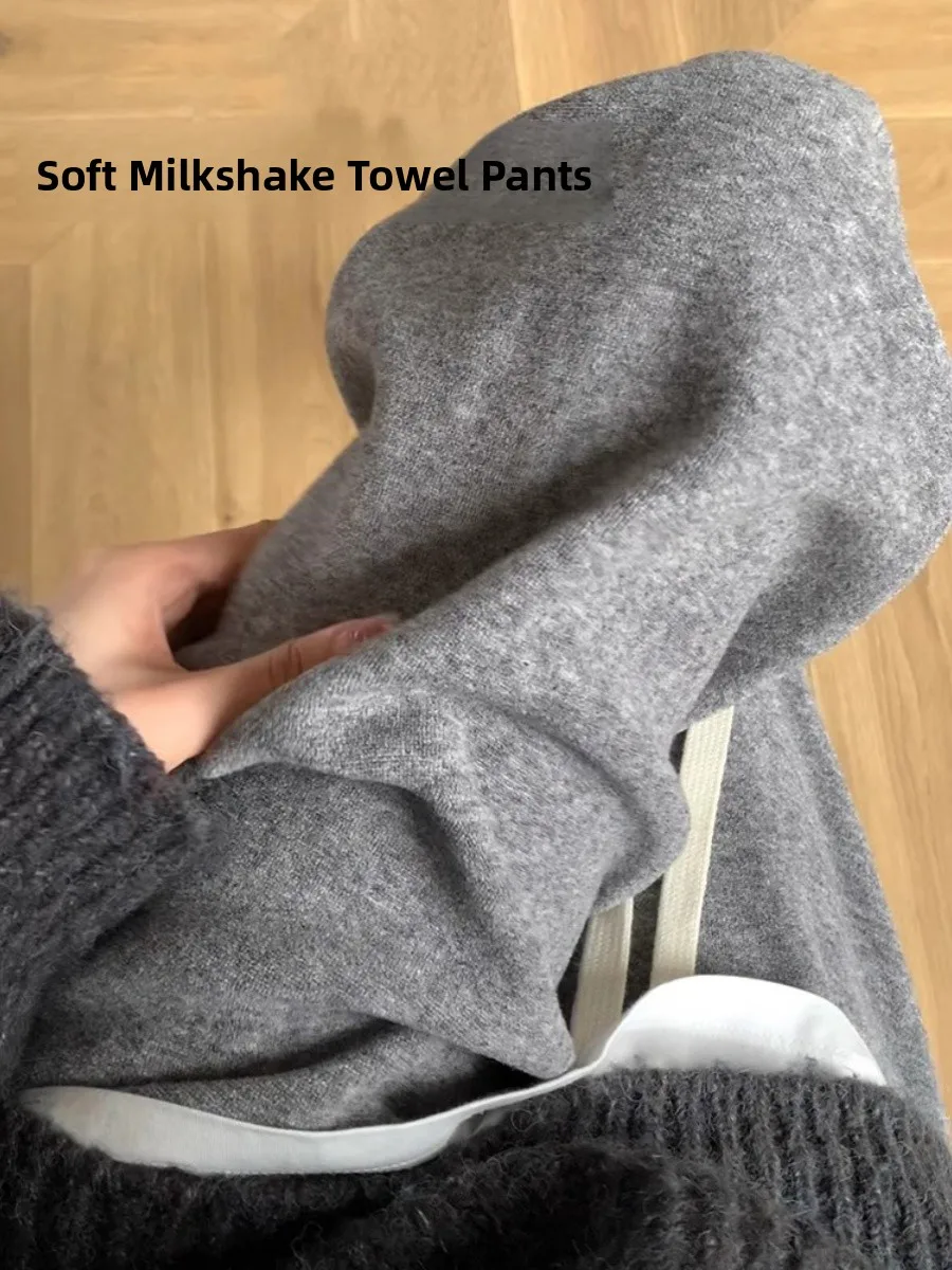 

Gray Fleece Lined Thickened Wide Leg Pants Women's High Waist Straight Cut Commuter Style Korean Version Long Trousers