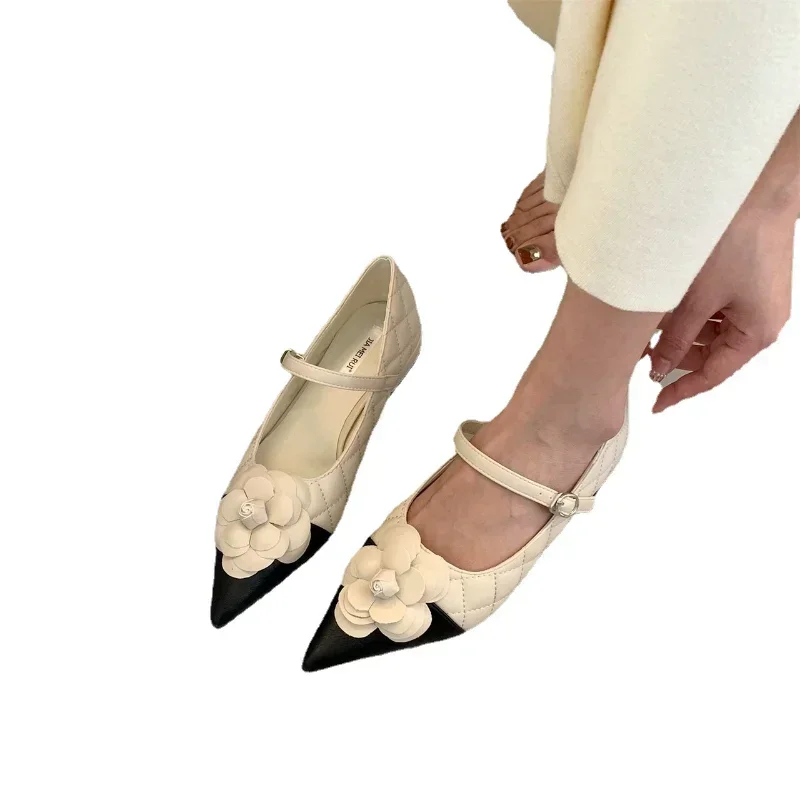 High Quality Thick Heeled Casual Shoes for Women  Korean Style Fashion Shallow Mouth Flower Women Shoes Zapatos De Mujer 2024