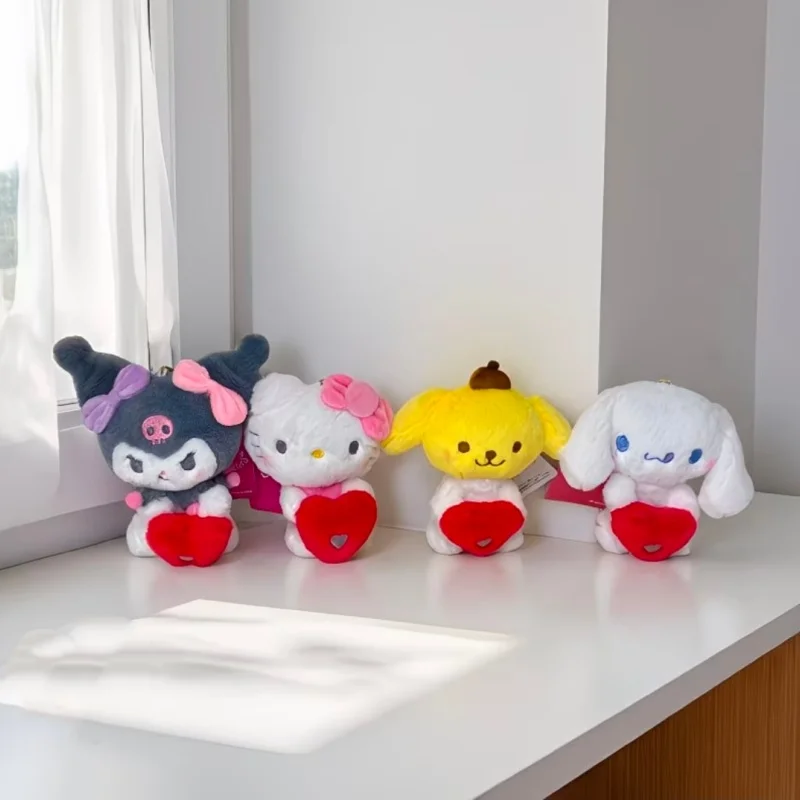 Sanrio Hello Kitty Embrace Red Heart Modeling Plush Basket Car Key Pendant Desktop Decoration Take A Photo Atmosphere Tool Gift
