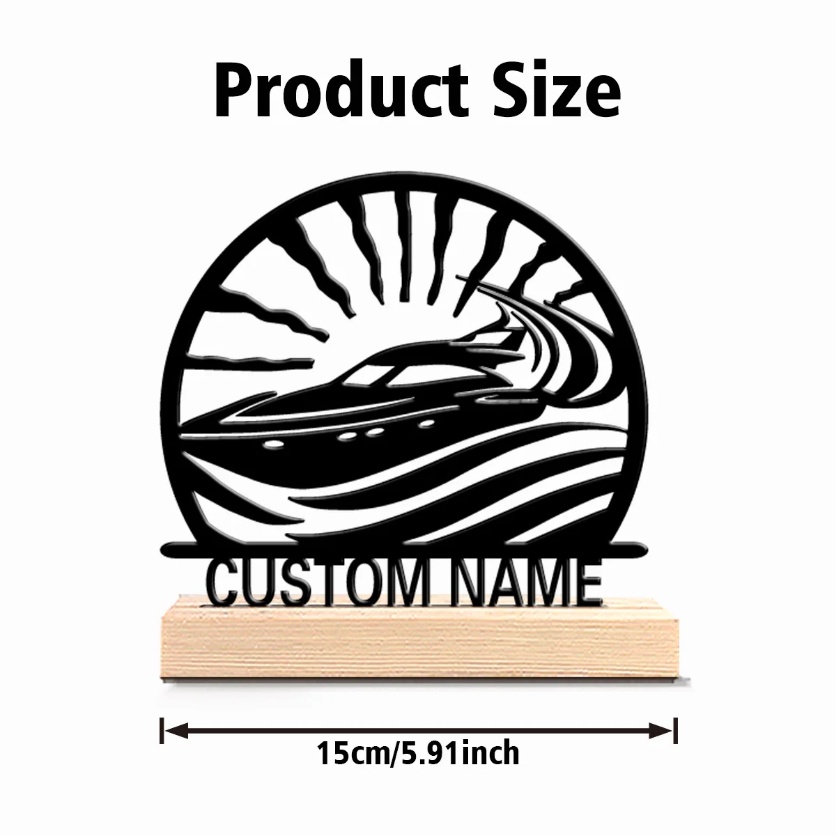 1pc interesting Personalized Custom Yacht Metal Nautical Desk Decor with Wooden Base, Perfect for Sailors, Beach Houses, Coastal