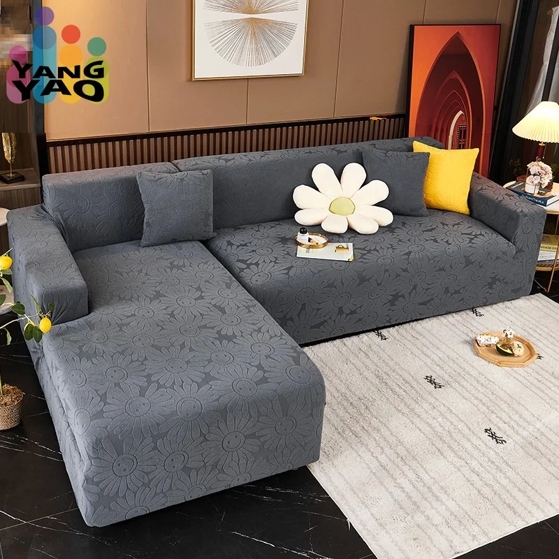 

2023 New Jacquard Elastic Sofa Covers 1/2/3/4 Seats Solid Couch Cover L Shaped Sofa Cover Protector Bench Covers