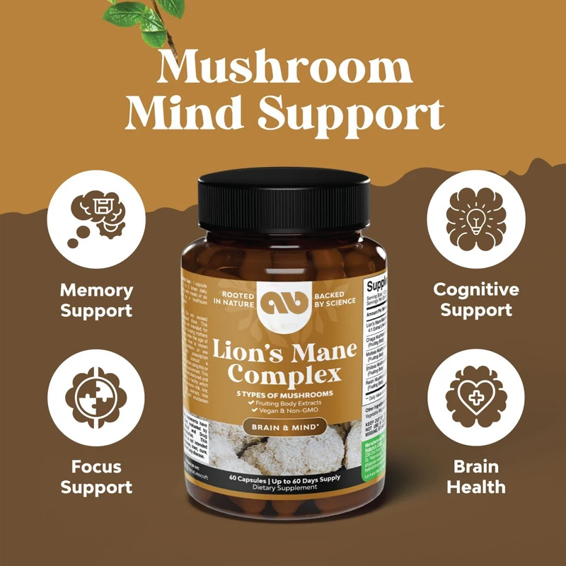 

Mushroom Supplement - Lion Mane Supplement Capsules with 5x Fruit Body Mushroom Complex - (60 capsules)