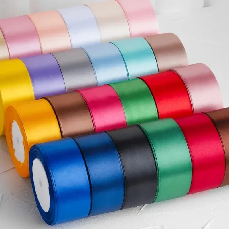 22Meters Satin Ribbons White Blue Pink Purple Green Red Orange Yellow Black Silk Satin Ribbons Wedding Birthday Party Decorative