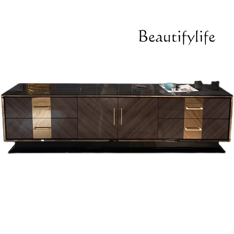 

Italian light luxury high-end TV cabinet modern simple living room household small apartment solid wood floor TV cabinet