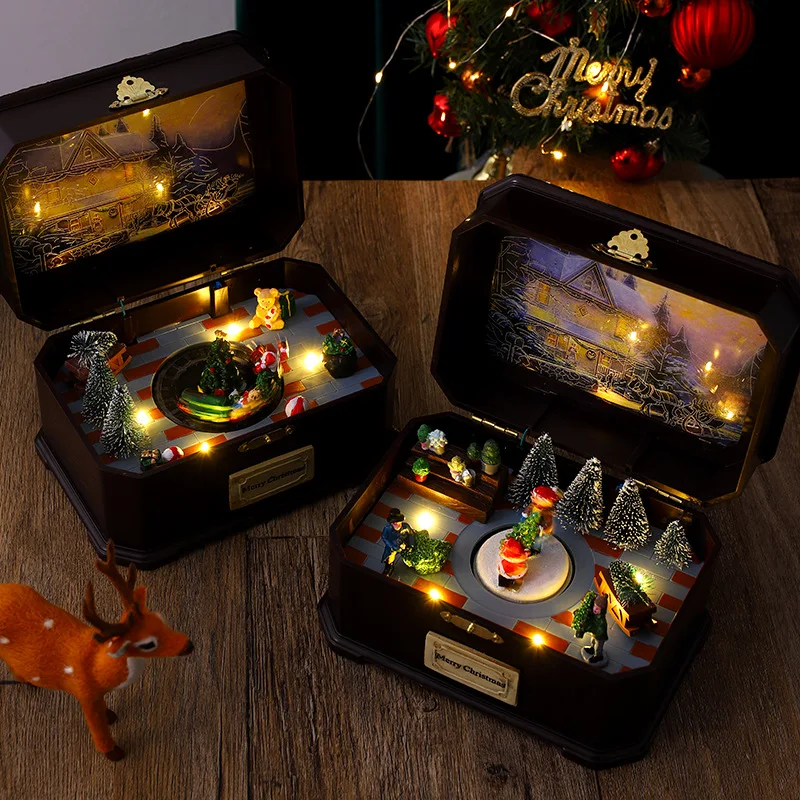 Christmas day luminous decorations music eight-tone rotating box European classical ornaments children's holiday collect gifts