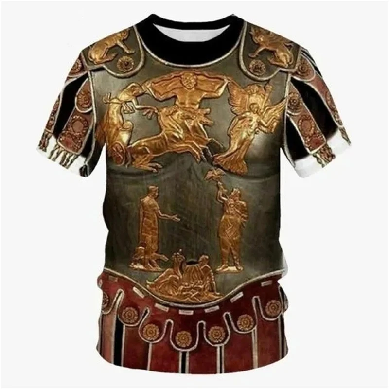 ثلاثية الأبعاد مطبوعة القرون الوسطى فارس درع تي شيرت للرجال تأثيري نمط تيز عادية ريترو الجولة الرقبة قصيرة الأكمام تي شيرت فضفاض القمم #6
