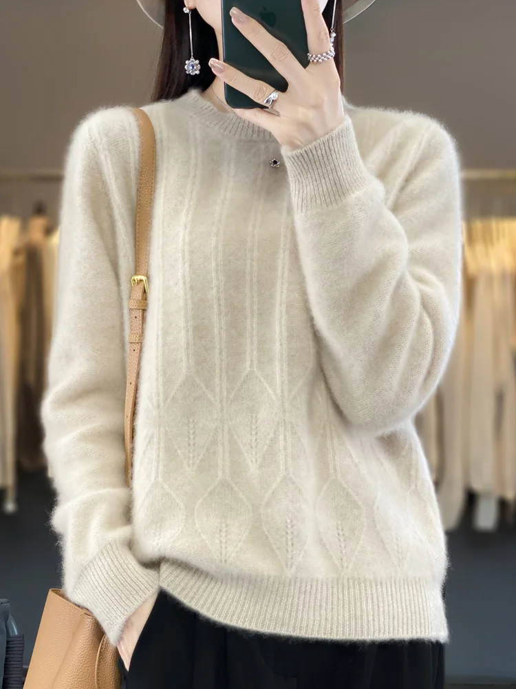 2023 New Autumn Winter Women Sweater O-Neck 100% Merino Wool Thick Warm Twist Cashmere Knitted Jumpers Casual Korean Fashion Top