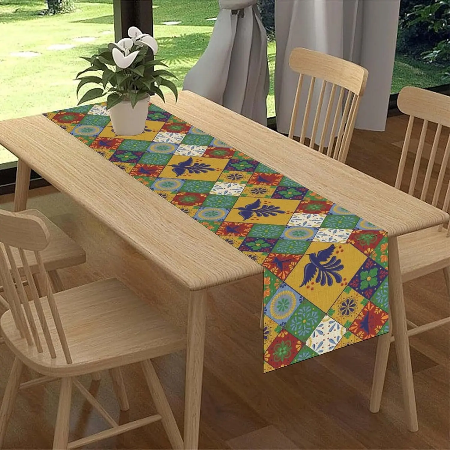 Day of The Dead Floral Birds Table Runner, Durable & Practical, Versatile for Family Dinners & Holiday Celebrations Table Runner