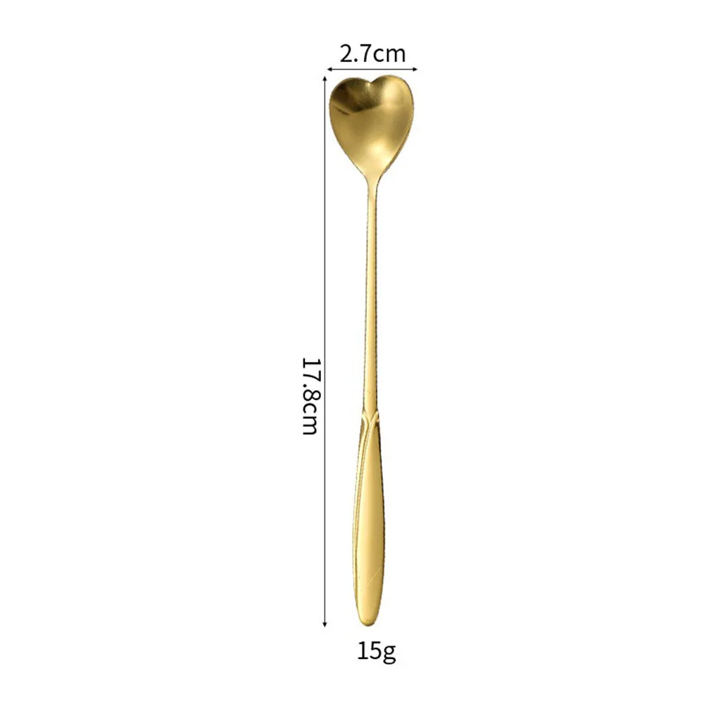 6pcs Stainless Steel Heart Rose Flower Gold Scoop Coffee Spoon Gifts Kitchen Dessert Dining Accessories Tableware Decoration Set
