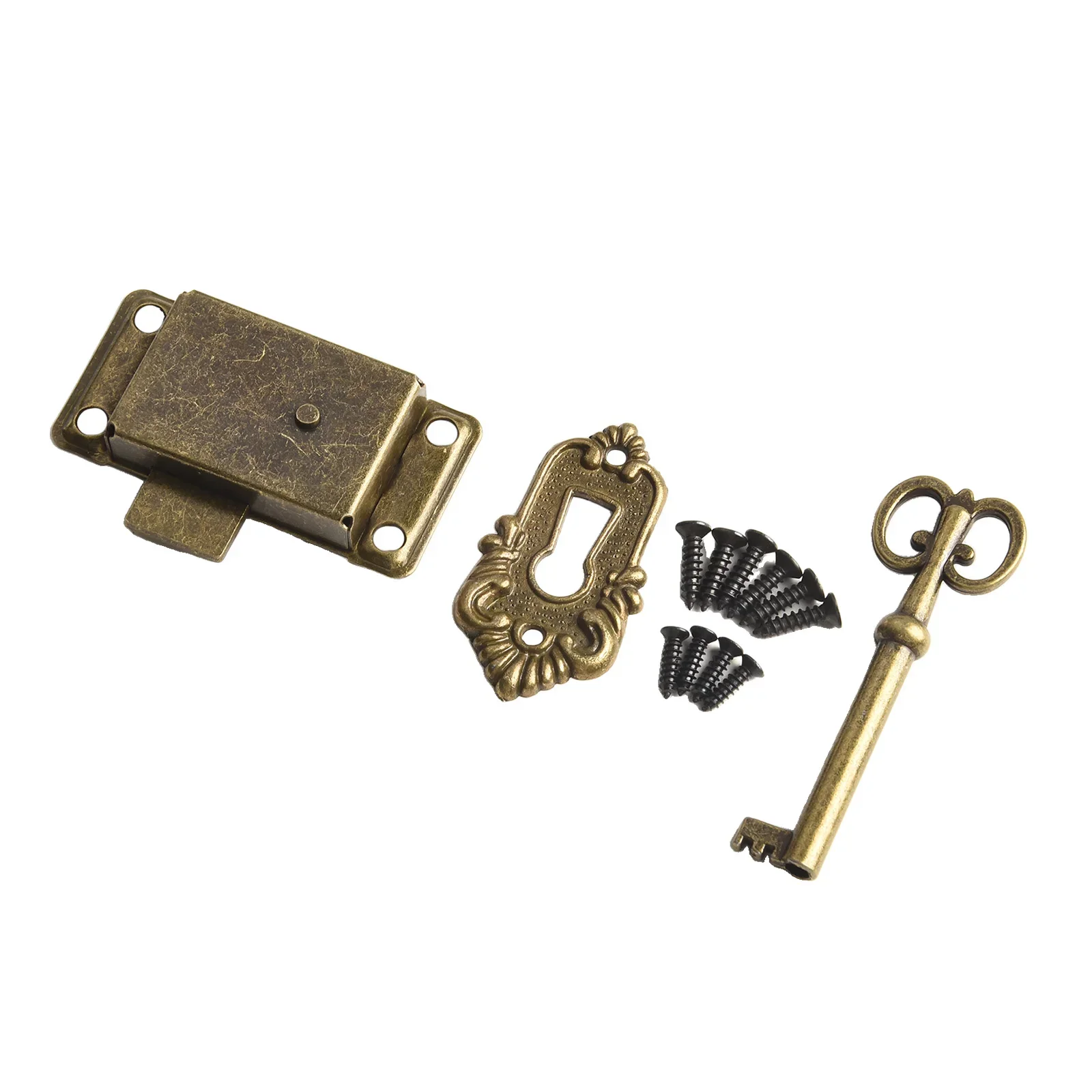 Vintage Style Metal Door Lock Set For Drawer Jewelry Box Cabinet Wardrobe Cupboard With Key And Decorative Sheet