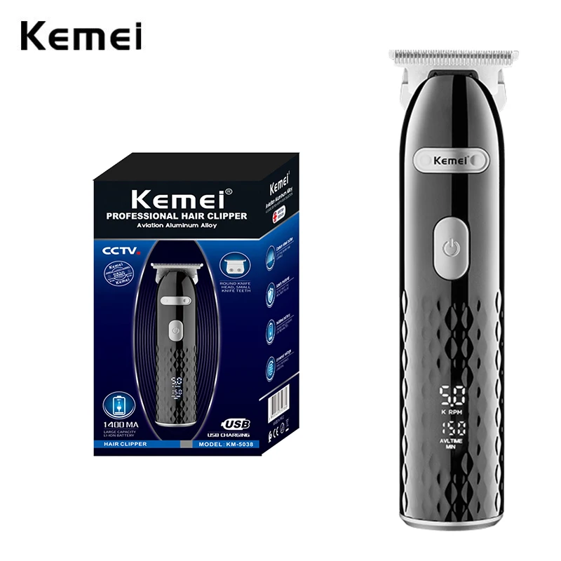 

Kemei Cordless Slimline Hair Clipper Close-cutting Machine Professional T-Blade Beard Hair Trimmer Barber Zero-gapped 2 Speeds