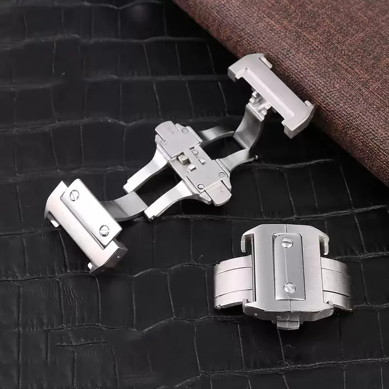 

high quality 18mm 21mm Watch Buckle 316L Stainless Steel Butterfly Fold Buckle Clasp for Cartier Santos 100 Series