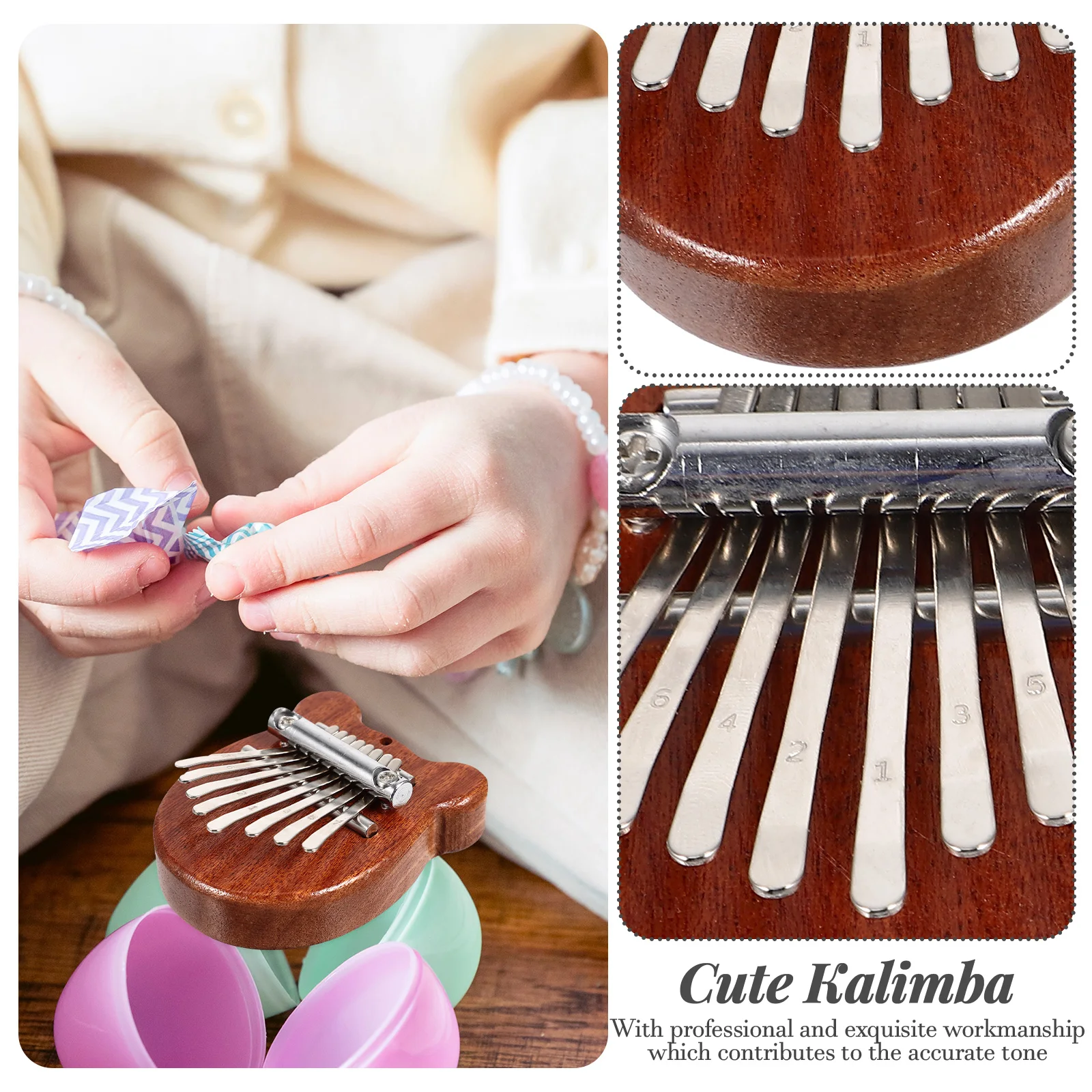 

2Pcs Mini Kalimba 8 Note Thumb Piano Compact Portable Music Instrument Cartoon Style Kids Playthings Cute Kalimba