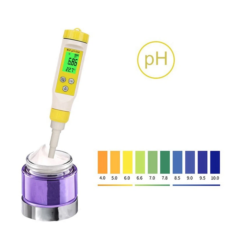 Medidor de pH digital Bluetooth com retroiluminação LCD, testador de pH alimentar, alta precisão, carne, pão e água