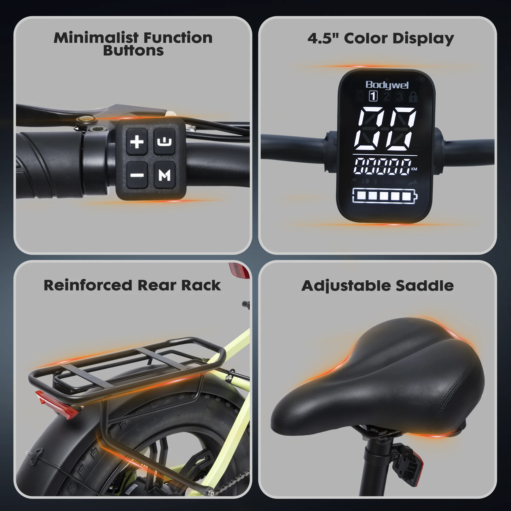 Bodywel F20 Pro Elektrofahrrad für Erwachsene 48V20AH Akku 20 Zoll Reifen Schneemobil-Stil E-Bike – Detail 2