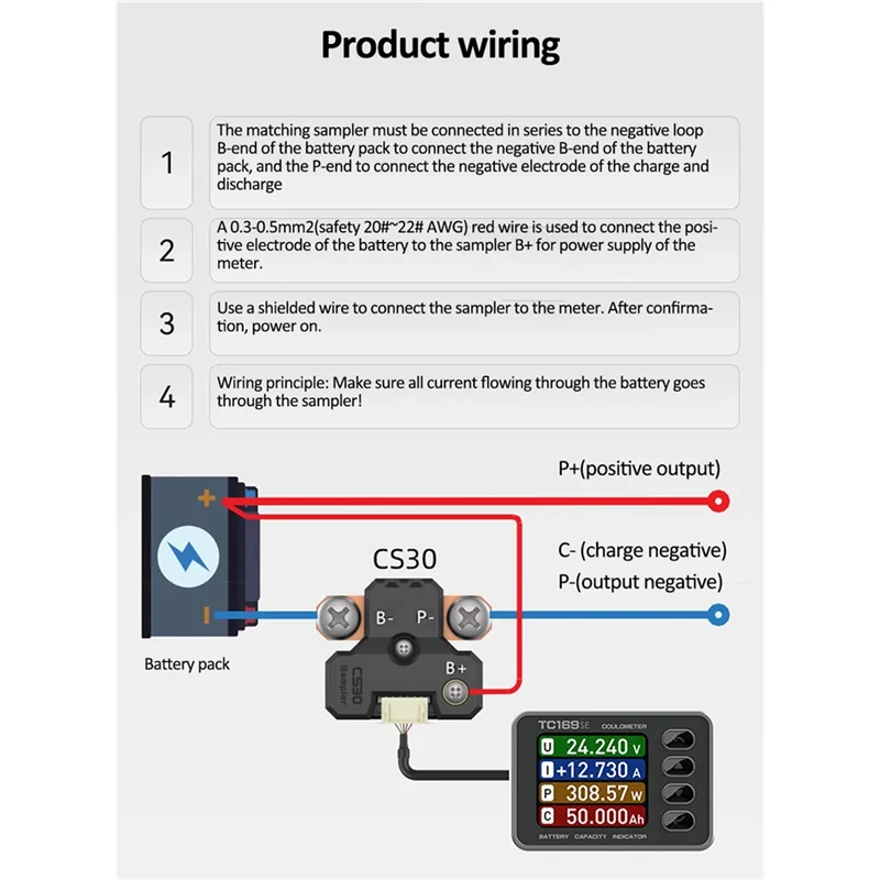 

High-Precision Color Screen Coulomb Meter TC169SE Battery Voltage And Current Meter Lithium Battery Capacity Tester
