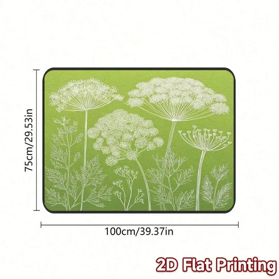

2D Flat Print Car Trunk Mat With Floral Green Plant Pattern Universal Fit Interior Decoration