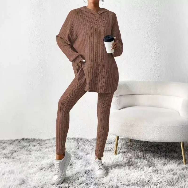 Women's 2 Piece Outfit Ribbed Knit Loungewear Set Oversized Pullover Top & Leggings Casual Matching Set for Daily