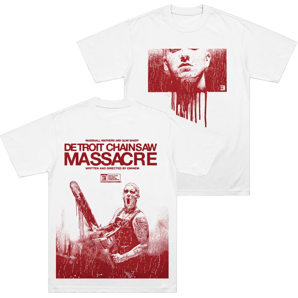 Eminem Shady Massacre Capsule Detroit Chainsaw Massacre Two Sided T-Shirt Graphic Print Vintage TShirt Fashion Cotton Unisex Tee