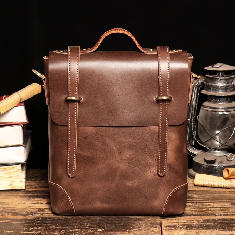 

Retro British Style Cambridge Bag Men Crazy Horse Cowhide Messenger Fashion Design Leather Handbag 12 Inch Tablet