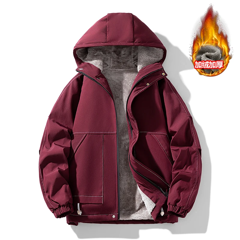 Plus-size jacket for men Hooded with cotton thickened warm outdoor hardshell jacket for men M-8xL autumn and winter with fleece