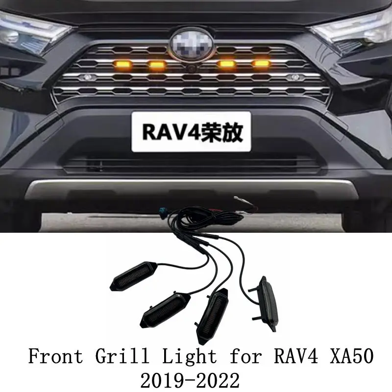 LED Front Grill Lights Car Bumper Signal Lamp Headlight Amber Grille Mesh Head Parking Indicator Part For Toyota RAV4 2019-2022