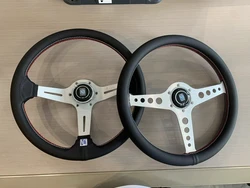 Drift-Volante Universal Nardi de carreras para coche, volante JDM de cuero Real, 350MM, para VW, HONDA, TOYOTA y BMW