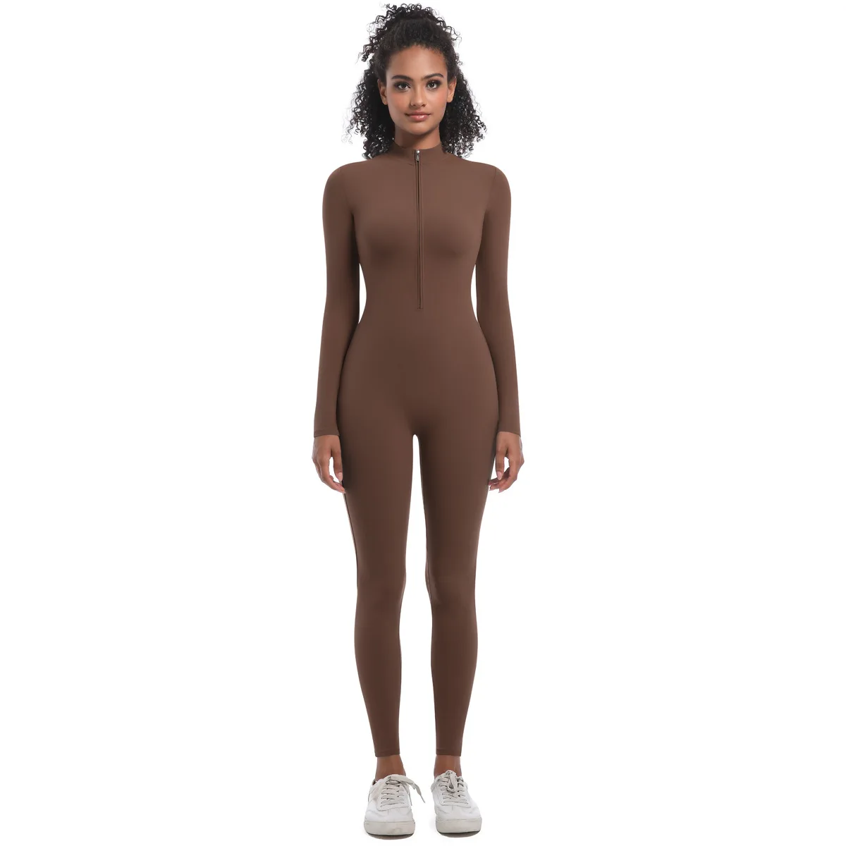 

Women's Quarter Zip Catsuit Long Sleeve High Elastic Solid Color Bodysuit Tight-Fitting Yoga Outfit Gym Running Sportswear