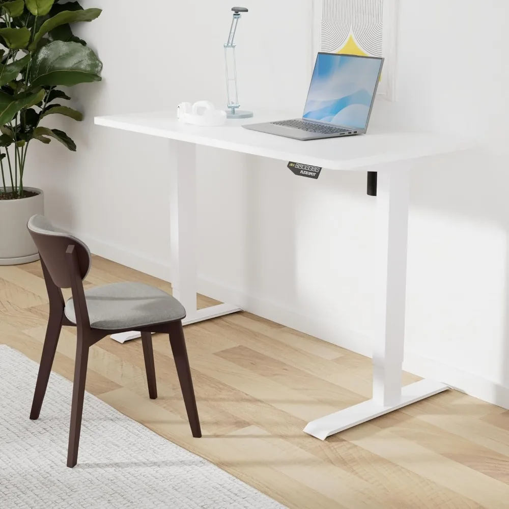 Whole-Piece Standing Desk, 55 x 28 Electric Stand Up Height Adjustable Desk (White Frame + 55